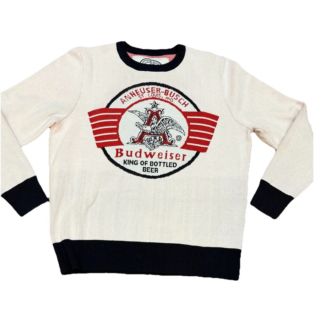READ Budweiser Retro Sweater Anheuser-Busch Official Knit Logo Mens‎ Size Large